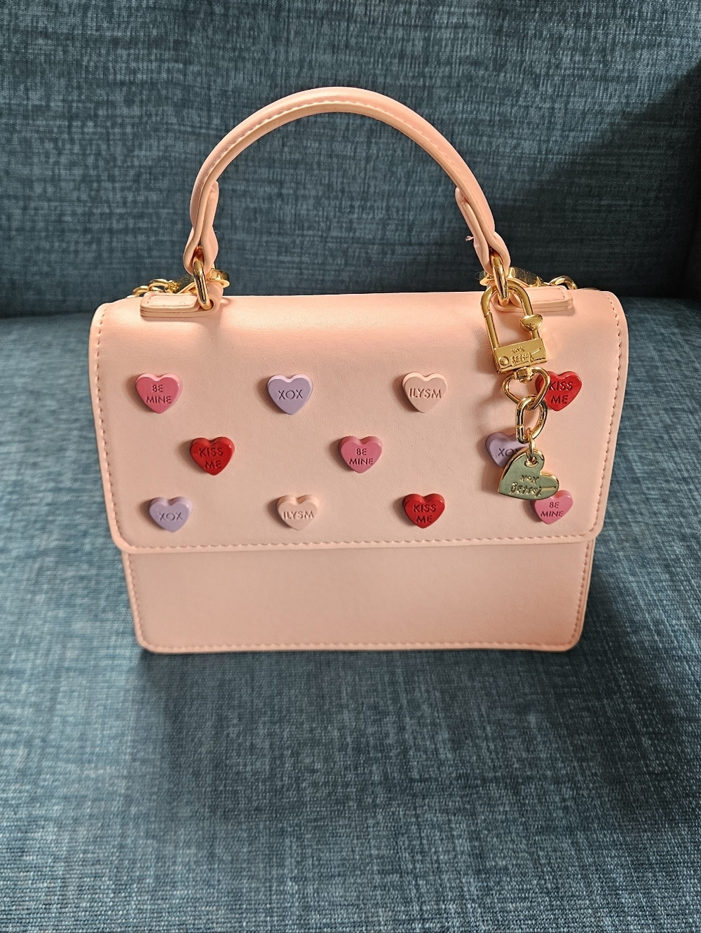 Betsey Johnson Pink Heart Charm Top-Handle Bag